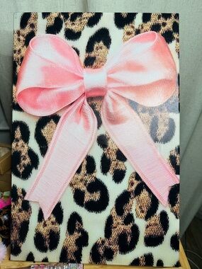 ***sold **** Pink Satin Bow on Leopard Print Canvas